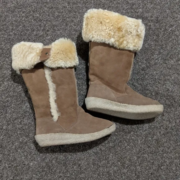 Eddie Bauer real fur leather suede shearling boots