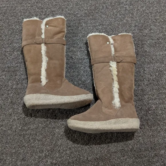Eddie Bauer real fur leather suede shearling boots
