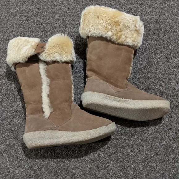Eddie Bauer real fur leather suede shearling boots