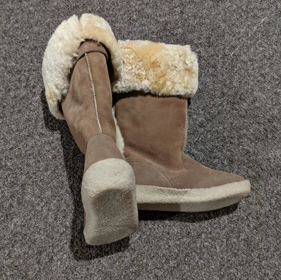 Eddie Bauer real fur leather suede shearling boots