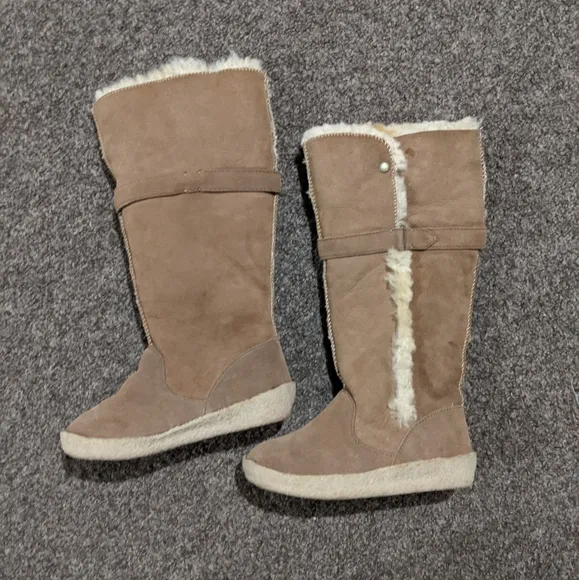 Eddie Bauer real fur leather suede shearling boots
