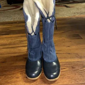 Eddie Bauer • Women • Knee High • Suede • Winter • Blue • Sz 7 • Faux Fur •Boots