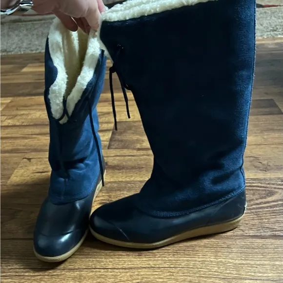 Eddie Bauer • Women • Knee High • Suede • Winter • Blue • Sz 7 • Faux Fur •Boots