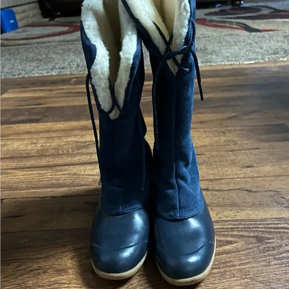 Eddie Bauer • Women • Knee High • Suede • Winter • Blue • Sz 7 • Faux Fur •Boots
