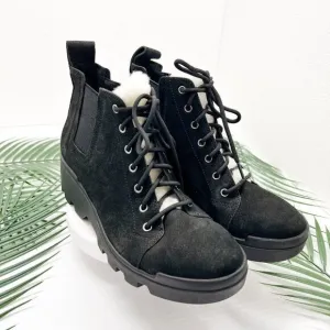 EILEEN FISHER Calm Chelsea Leather Lamb Fur Lace Up Ankle Boots Women 6.5 ~ NWOB