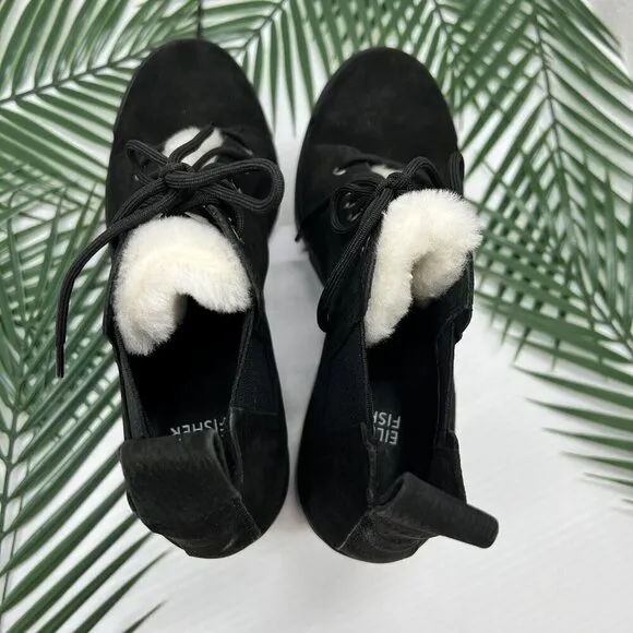 EILEEN FISHER Calm Chelsea Leather Lamb Fur Lace Up Ankle Boots Women 6.5 ~ NWOB
