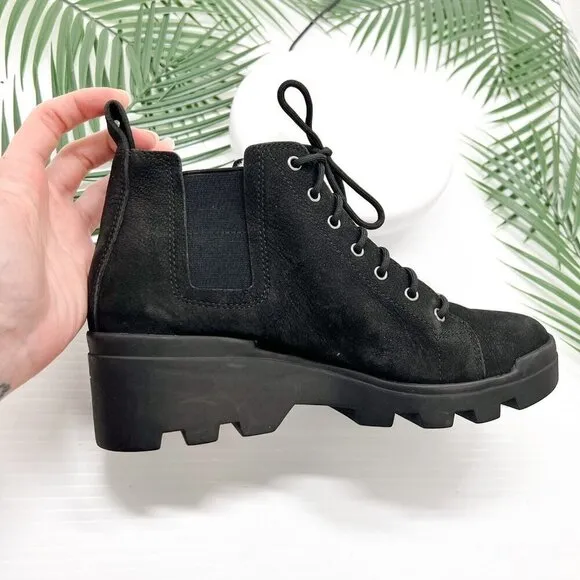 EILEEN FISHER Calm Chelsea Leather Lamb Fur Lace Up Ankle Boots Women 6.5 ~ NWOB