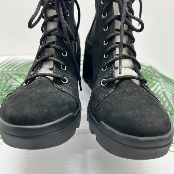 EILEEN FISHER Calm Chelsea Leather Lamb Fur Lace Up Ankle Boots Women 6.5 ~ NWOB