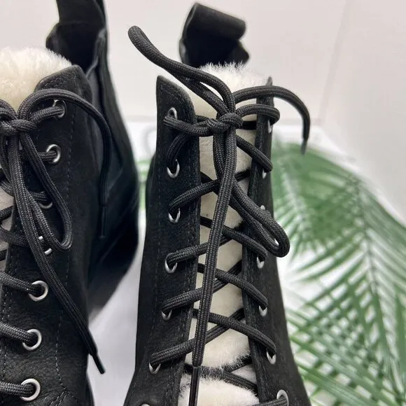 EILEEN FISHER Calm Chelsea Leather Lamb Fur Lace Up Ankle Boots Women 6.5 ~ NWOB