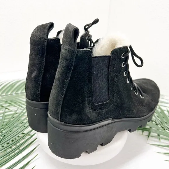 EILEEN FISHER Calm Chelsea Leather Lamb Fur Lace Up Ankle Boots Women 6.5 ~ NWOB
