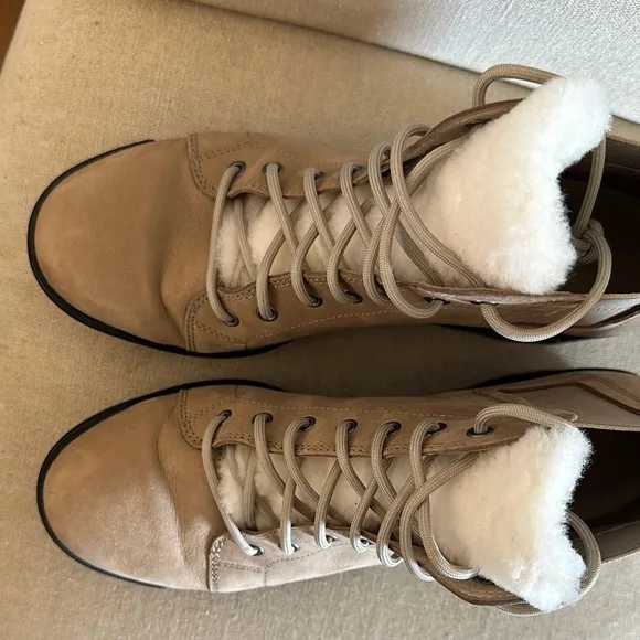 Eileen Fisher Women's Suede Lace-Up Platform Ankle Boots Fur Tan Size 8.5