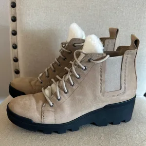 Eileen Fisher Women's Suede Lace-Up Platform Ankle Boots Fur Tan Size 8.5
