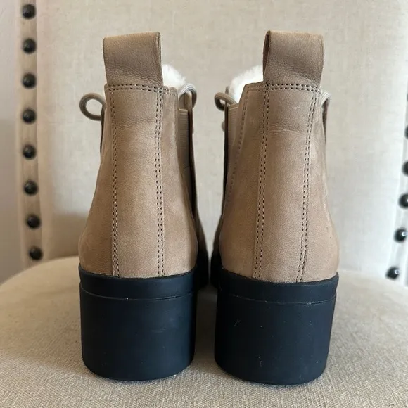 Eileen Fisher Women's Suede Lace-Up Platform Ankle Boots Fur Tan Size 8.5