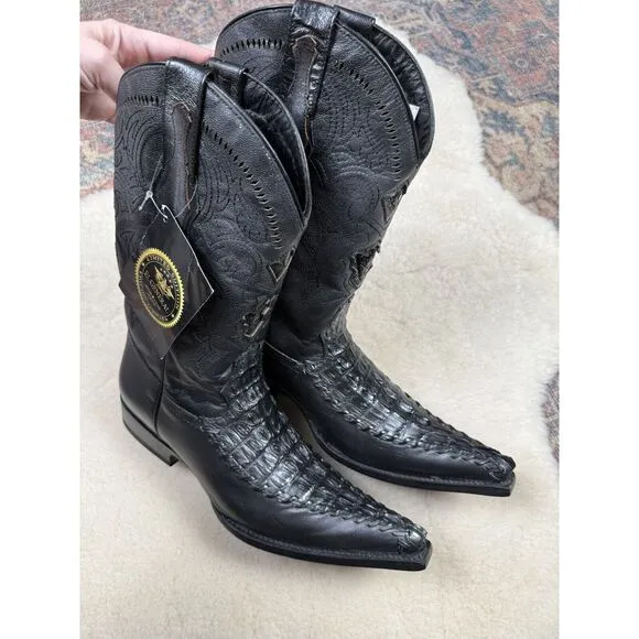 El General Cowboy Boots Black Alligator Western Snip Toe Limited Edition Men 7.5