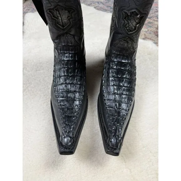 El General Cowboy Boots Black Alligator Western Snip Toe Limited Edition Men 7.5
