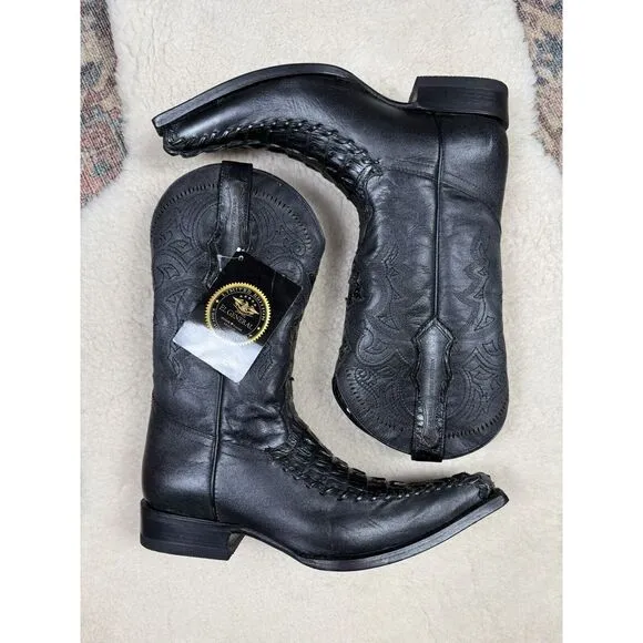 El General Cowboy Boots Black Alligator Western Snip Toe Limited Edition Men 7.5
