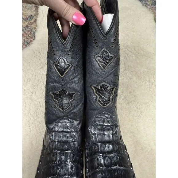 El General Cowboy Boots Black Alligator Western Snip Toe Limited Edition Men 7.5