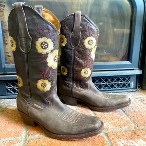 El Malcreado Women Western Leather Boots with Embroidered Detail SZ 9 Mexico EUC