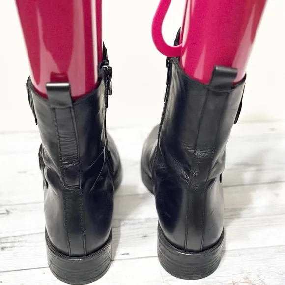 Emanuele Crasto Double Buckle Moto BootsBlack Italian Leather Women's 8 /39