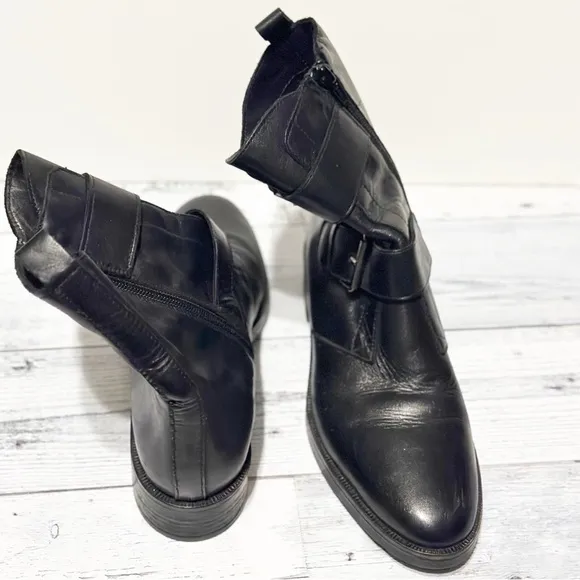 Emanuele Crasto Double Buckle Moto BootsBlack Italian Leather Women's 8 /39