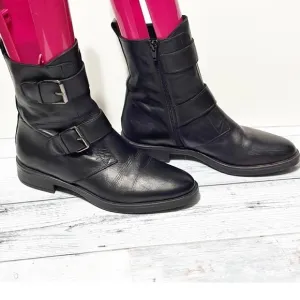 Emanuele Crasto Double Buckle Moto BootsBlack Italian Leather Women's 8 /39