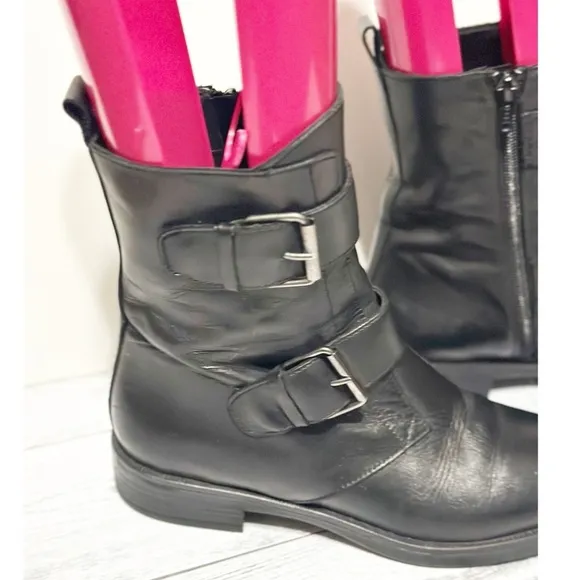 Emanuele Crasto Double Buckle Moto BootsBlack Italian Leather Women's 8 /39