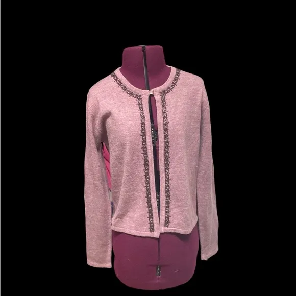 Embellished beaded purple lavender cardigan sweater vintage Anthropologie S