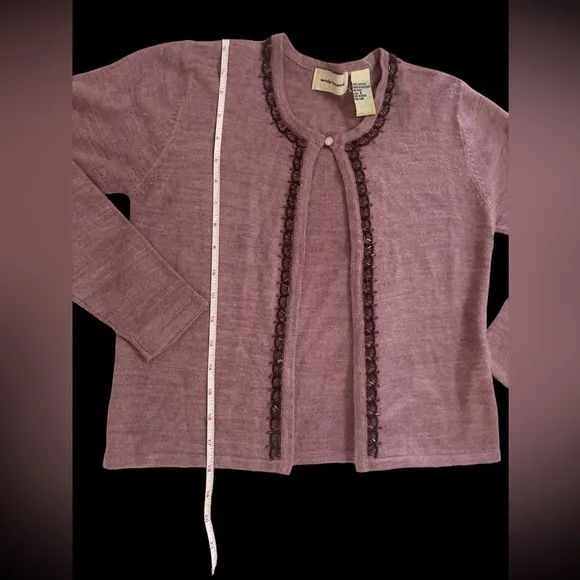Embellished beaded purple lavender cardigan sweater vintage Anthropologie S