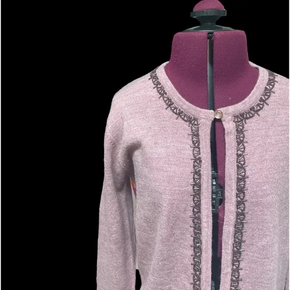 Embellished beaded purple lavender cardigan sweater vintage Anthropologie S