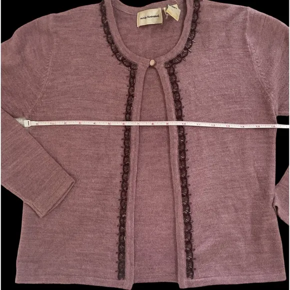Embellished beaded purple lavender cardigan sweater vintage Anthropologie S
