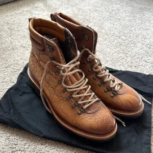 Excellent Taft Genuine Pebbled Leather Handmade Viking Boots - Fur Lining - 12