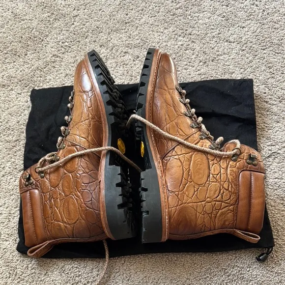 Excellent Taft Genuine Pebbled Leather Handmade Viking Boots - Fur Lining - 12