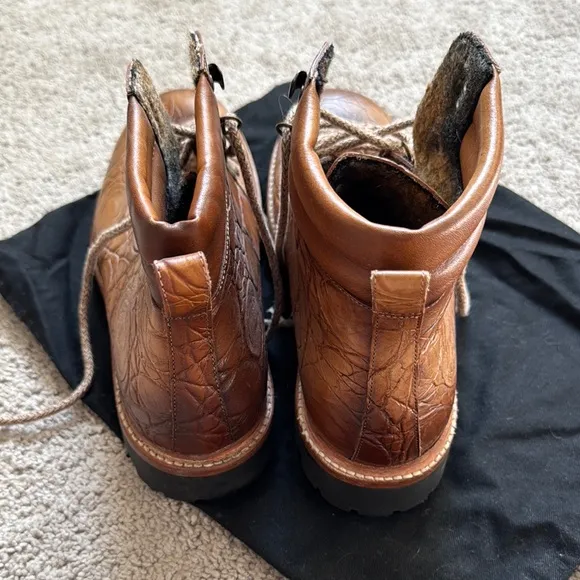 Excellent Taft Genuine Pebbled Leather Handmade Viking Boots - Fur Lining - 12