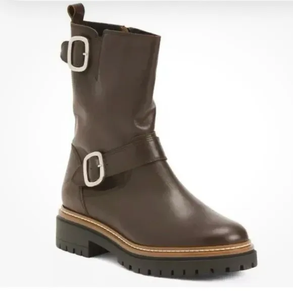 FABIANELLI Leather Moto/Biker Mid Calf Boots Brown Size US 7.5-8/EU 38