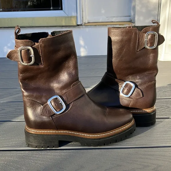 FABIANELLI Leather Moto/Biker Mid Calf Boots Brown Size US 7.5-8/EU 38