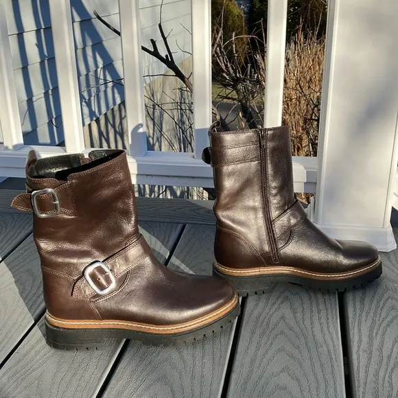 FABIANELLI Leather Moto/Biker Mid Calf Boots Brown Size US 7.5-8/EU 38