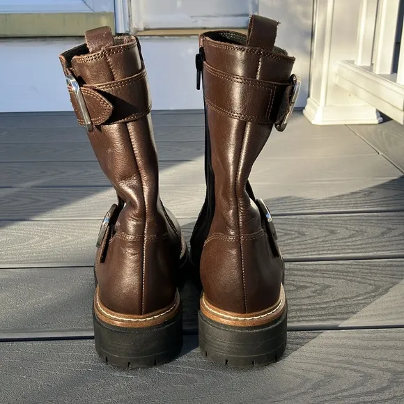 FABIANELLI Leather Moto/Biker Mid Calf Boots Brown Size US 7.5-8/EU 38