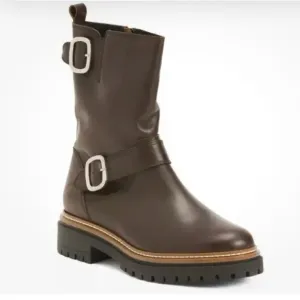 FABIANELLI Leather Moto/Biker Mid Calf Boots Brown Size US 7.5-8/EU 38