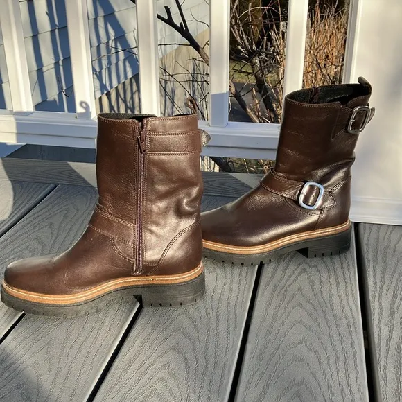 FABIANELLI Leather Moto/Biker Mid Calf Boots Brown Size US 7.5-8/EU 38