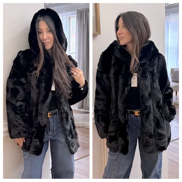 Fabulous Hooded Faux Fur Jacket with Side Pockets