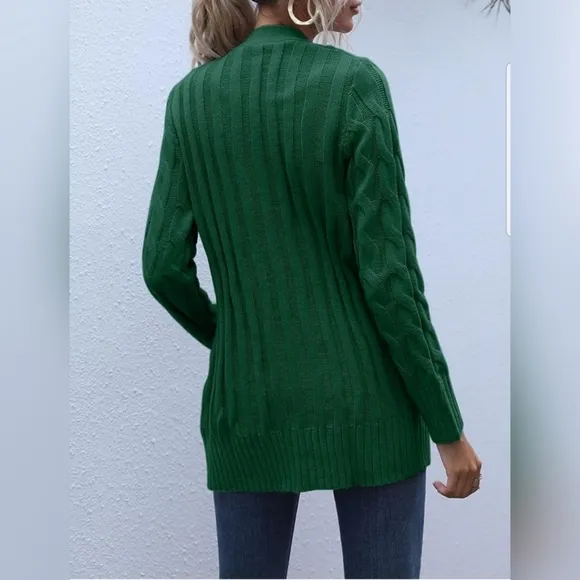 💚Fall Long Sleeve Cable Knit Sweater Open Front Cardigan Button Loose Outerwear