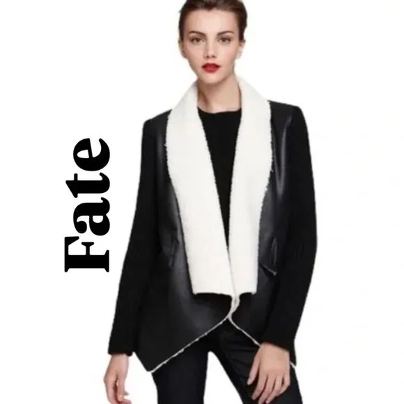 Fate Faux Leather Sherpa-Lined Toggle Open Jacket Size S