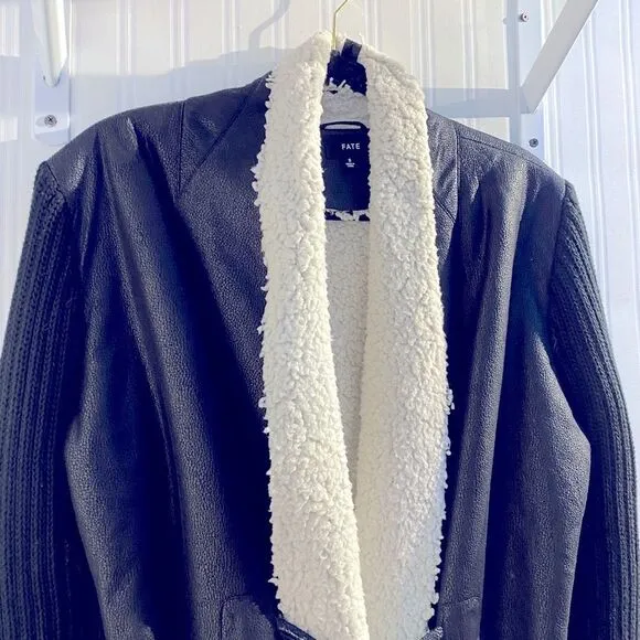 Fate Faux Leather Sherpa-Lined Toggle Open Jacket Size S