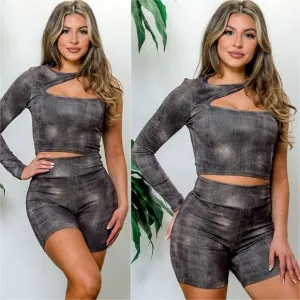 Faux Denim Biker Short Set