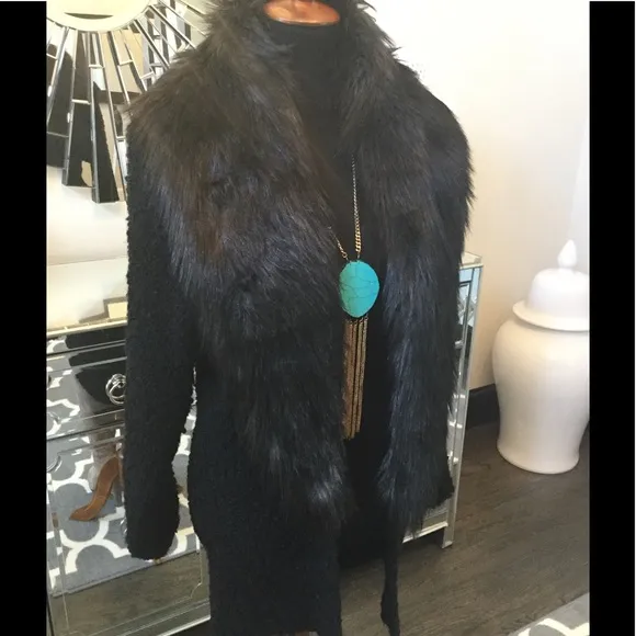 Faux Fur Collar Knit Jacket