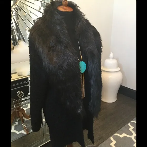 Faux Fur Collar Knit Jacket