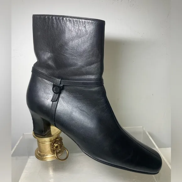 Ferragamo gancio ankie boots black leather women sz 38 made in italy