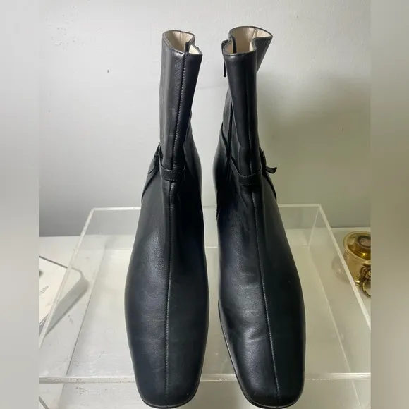 Ferragamo gancio ankie boots black leather women sz 38 made in italy