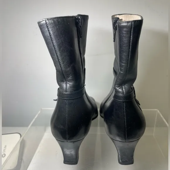 Ferragamo gancio ankie boots black leather women sz 38 made in italy