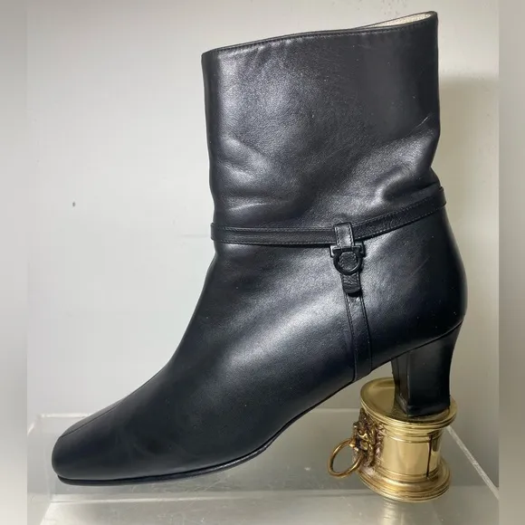 Ferragamo gancio ankie boots black leather women sz 38 made in italy